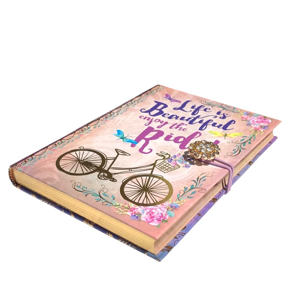 Floral Bicycle Embellished Journal with Button Brooch Closure (25753)